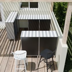 Cuisine d'été KX06 - Module 180 cm linéaire avec emplacement frigo + 2 Bars de 130 cm