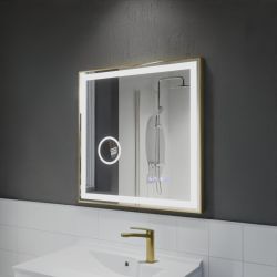 Miroir avec éclairage LED variable CARA - 70 cm x 70 cm - Cadre doré