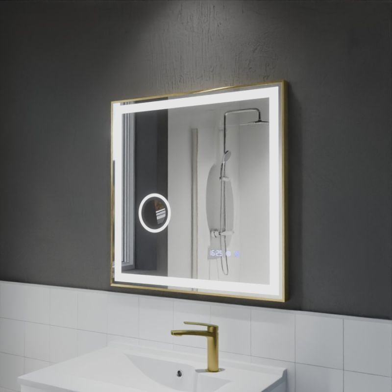 Miroir avec éclairage LED variable CARA - 70 cm x 70 cm - Cadre doré Miroir avec éclairage LED variable CARA - 70 cm x 70 cm - Cadre doré