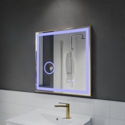 Miroir avec éclairage LED variable CARA - 70 cm x 70 cm - Cadre doré