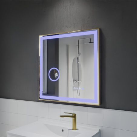Miroir avec éclairage LED variable CARA - 70 cm x 70 cm - Cadre doré