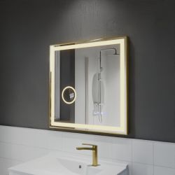 Miroir avec éclairage LED variable CARA - 70 cm x 70 cm - Cadre doré