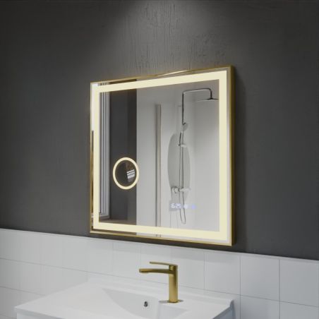 Miroir avec éclairage LED variable CARA - 70 cm x 70 cm - Cadre doré