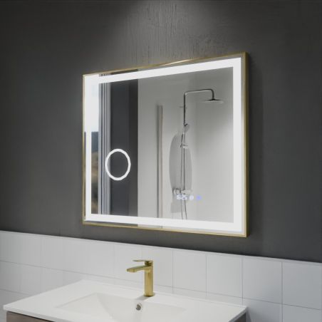 Miroir avec éclairage LED variable CARA - 80 cm x 70 cm - Cadre doré