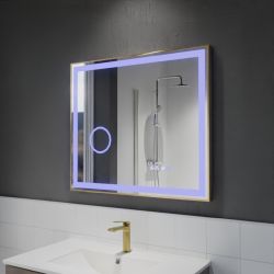 Miroir avec éclairage LED variable CARA - 80 cm x 70 cm - Cadre doré