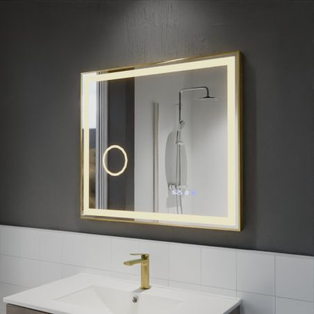 Miroir avec éclairage LED variable CARA - 80 cm x 70 cm - Cadre doré