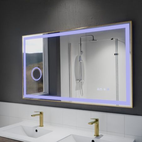 Miroir avec éclairage LED variable CARA - 120 cm x 70 cm - Cadre doré