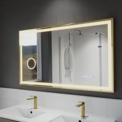 Miroir avec éclairage LED variable CARA - 120 cm x 70 cm - Cadre doré