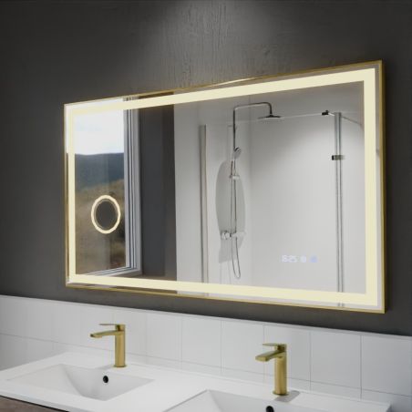 Miroir avec éclairage LED variable CARA - 120 cm x 70 cm - Cadre doré