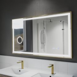 Miroir avec éclairage LED variable CARA - 120 cm x 70 cm - Cadre doré
