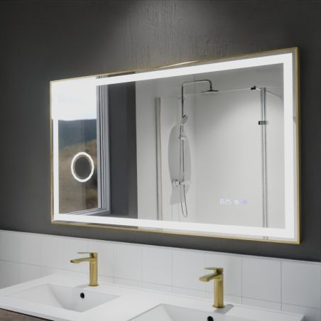 Miroir avec éclairage LED variable CARA - 120 cm x 70 cm - Cadre doré