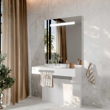 Ensemble PMR LEA 90 cm gauche avec cache-tuyaux + miroir LED Elégance ht105