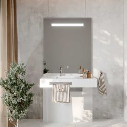 Ensemble PMR LEA 90 cm gauche avec cache-tuyaux + miroir LED Elégance ht105