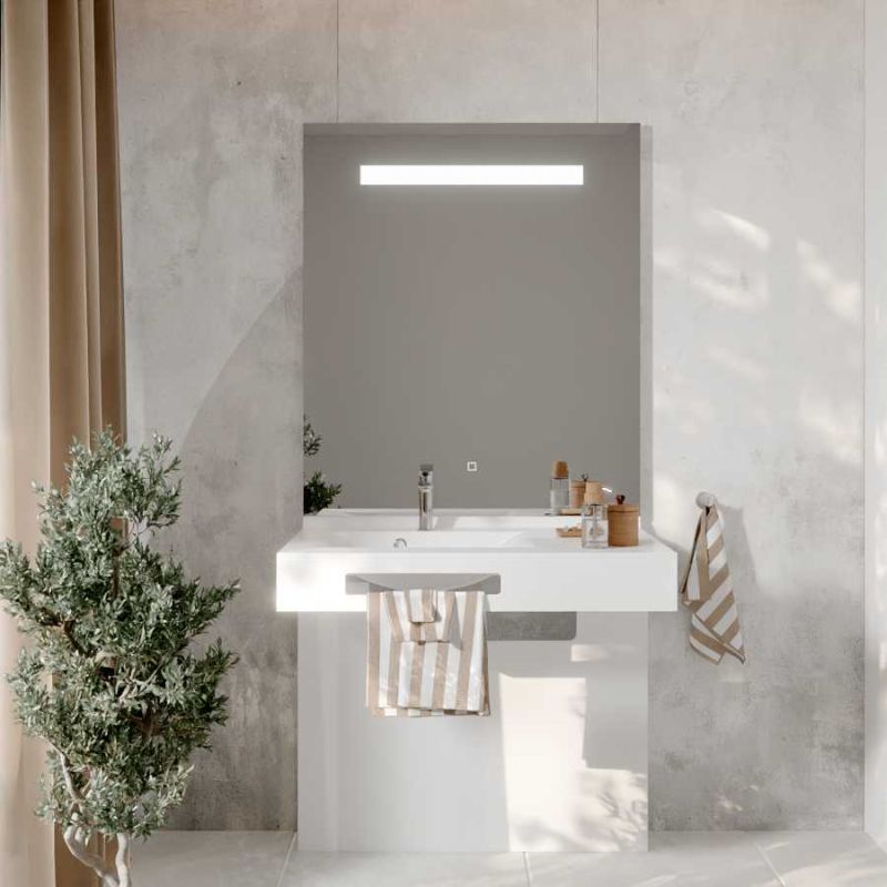 Ensemble PMR LEA 90 cm gauche avec cache-tuyaux + miroir LED Elégance ht105 Ensemble PMR LEA 90 cm gauche avec cache-tuyaux + miroir LED Elégance ht105