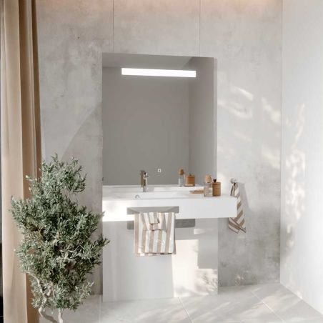 Ensemble PMR LEA 90 cm gauche avec cache-tuyaux + miroir LED Elégance ht105