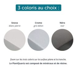 PlaniQuartz 140 cm : plan de travail monobloc evier intégré - Coloris au choix