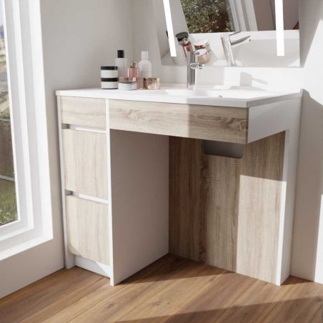 Ensemble ANDY PLUS 90 cm meuble PMR avec plan vasque déportée à droite