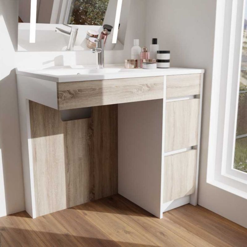 Ensemble ANDY PLUS 90 cm meuble PMR avec plan vasque déportée à gauche Ensemble ANDY PLUS 90 cm meuble PMR avec plan vasque déportée à gauche