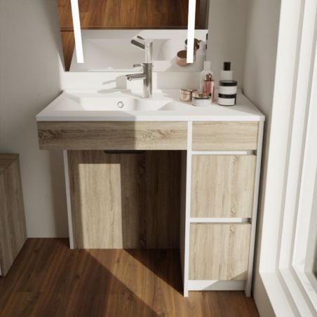 Ensemble ANDY PLUS 90 cm meuble PMR avec plan vasque déportée à gauche