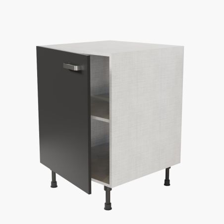 Meuble de cuisine bas 1 porte et 1 étagère - 60 cm - façades noires
