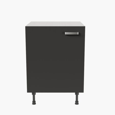 Meuble de cuisine bas 1 porte et 1 étagère - 60 cm - façades noires