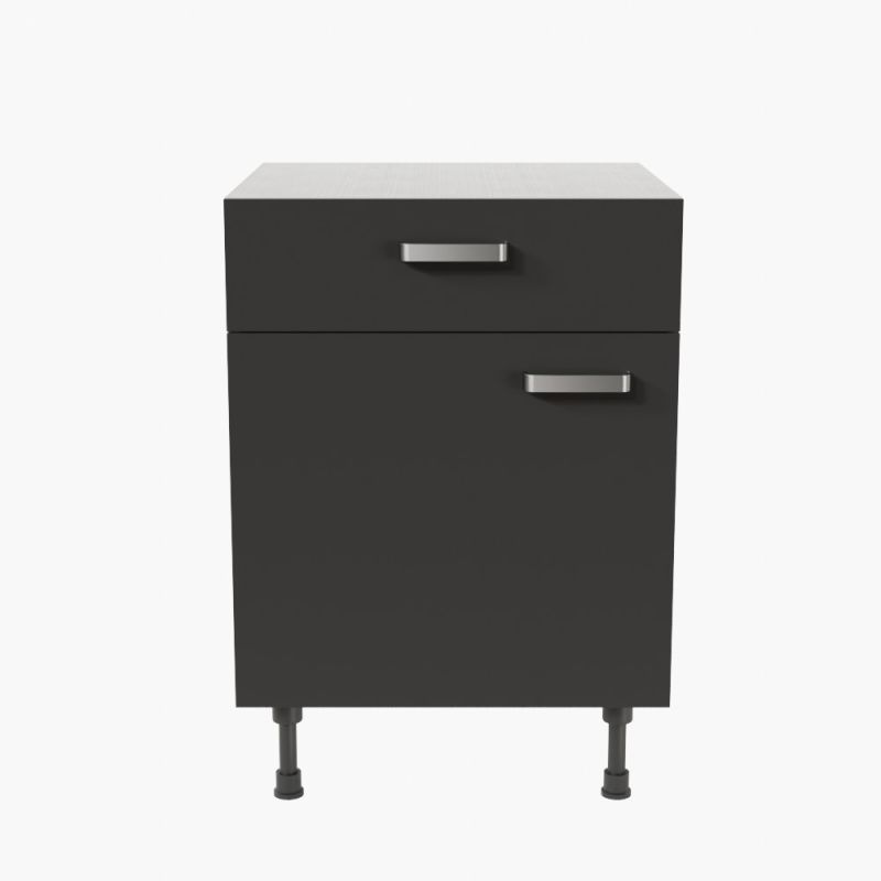 Meuble de cuisine bas - 1 porte + 1 tiroir - 60 cm - Noir