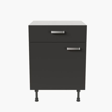 Meuble de cuisine bas - 1 porte + 1 tiroir - 60 cm - Noir