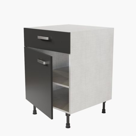 Meuble de cuisine bas - 1 porte + 1 tiroir - 60 cm - Noir