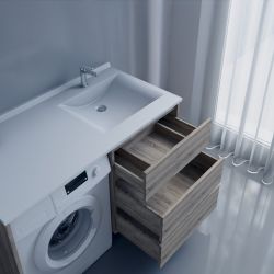 Meuble lave-linge KORA 124 cm coloris bois avec plan vasque déportée à droite