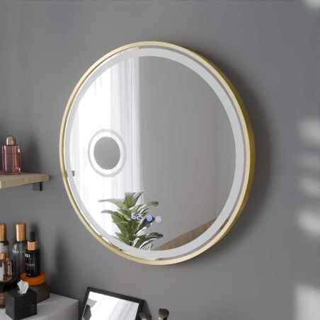 Miroir avec éclairage LED variable ORANA - Diamètre 60 cm - Contour doré - Lumière éteinte