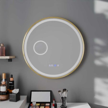 Miroir avec éclairage LED variable ORANA - Diamètre 60 cm - Contour doré - Lumière éteinte