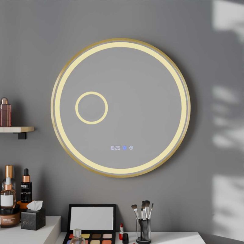 Miroir avec éclairage LED variable ORANA - Diamètre 60 cm - Contour doré - Lumière dorée Miroir avec éclairage LED variable ORANA - Diamètre 60 cm - Contour doré - Lumière dorée