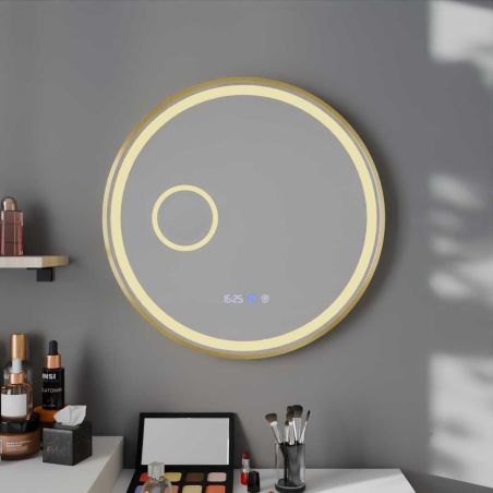 Miroir avec éclairage LED variable ORANA - Diamètre 60 cm - Contour doré - Lumière dorée