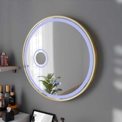 Miroir avec éclairage LED variable ORANA - Diamètre 80 cm - Contour doré - Lumière bleue