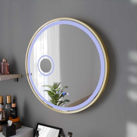 Miroir avec éclairage LED variable ORANA - Diamètre 80 cm - Contour doré - Lumière bleue