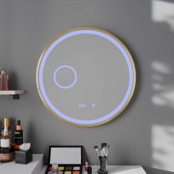 Miroir avec éclairage LED variable ORANA - Diamètre 80 cm - Contour doré - Lumière bleue