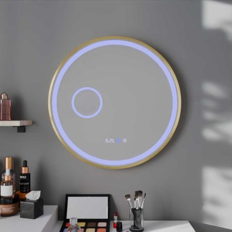 Miroir avec éclairage LED variable ORANA - Diamètre 80 cm - Contour doré - Lumière bleue