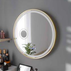 Miroir avec éclairage LED variable ORANA - Diamètre 80 cm - Contour doré - Lumière éteinte