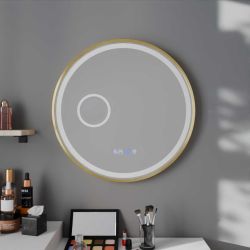 Miroir avec éclairage LED variable ORANA - Diamètre 80 cm - Contour doré - Lumière éteinte
