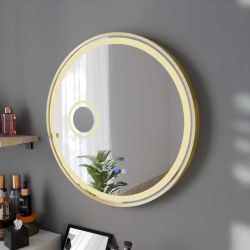 Miroir avec éclairage LED variable ORANA - Diamètre 80 cm - Contour doré - Lumière dorée