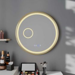 Miroir avec éclairage LED variable ORANA - Diamètre 80 cm - Contour doré - Lumière dorée