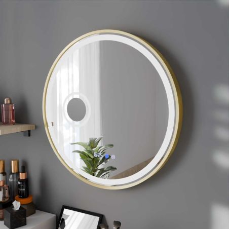Miroir avec éclairage LED variable ORANA - Diamètre 80 cm - Contour doré - Lumière blanche