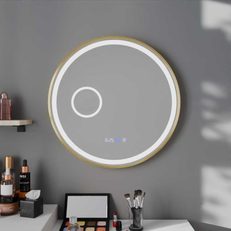 Miroir avec éclairage LED variable ORANA - Diamètre 80 cm - Contour doré - Lumière blanche