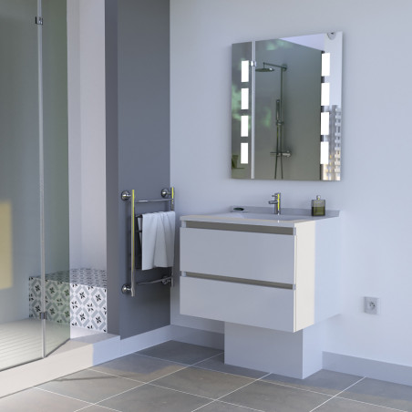 Meuble ARLEQUIN 70x55 cm avec plan vasque et miroir PRESTIGE - Coloris au choix