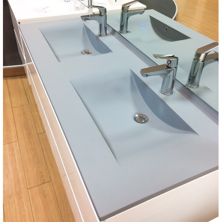Plan double vasque en résine de synthèse gris RÉSIPLAN - 140 cm