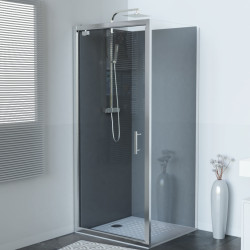 Paroi de douche d'angle porte pivotante 90 x 90 cm NERINA - Profilé chromé - Verre 6 mm