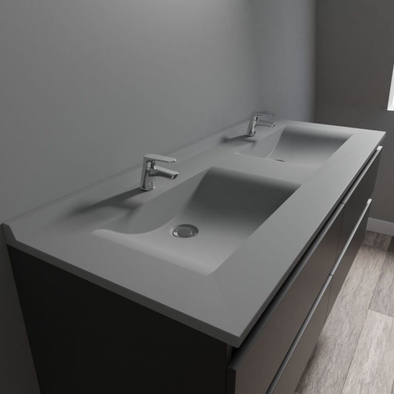Plan double vasque en résine de synthèse gris RÉSIPLAN - 140 cm Plan double vasque en résine de synthèse gris RÉSIPLAN - 140 cm