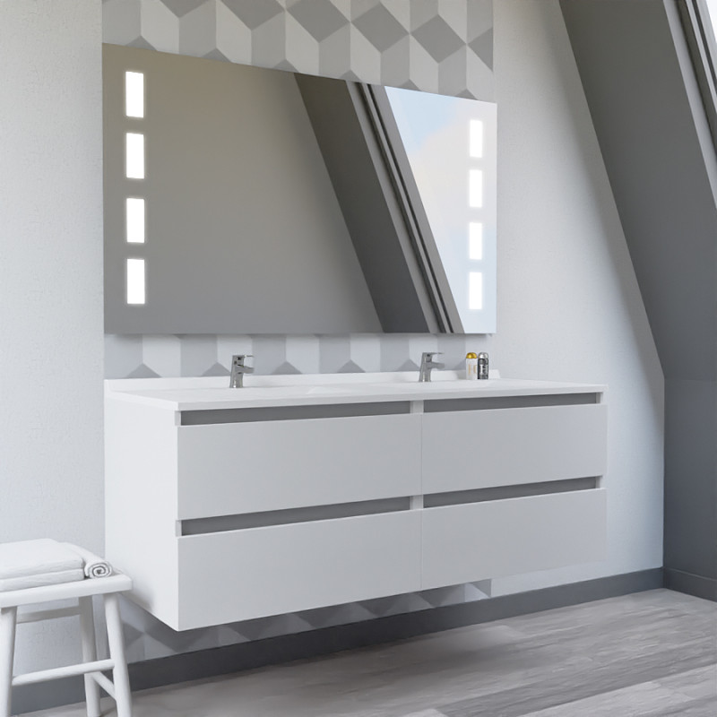 Meuble double vasque ARLEQUIN 140x55 cm avec plan vasque et miroir Prestige - Coloris au choix