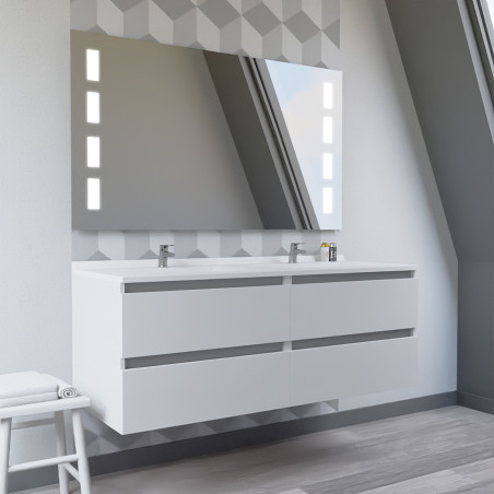 Meuble double vasque ARLEQUIN 140x55 cm avec plan vasque et miroir Prestige - Coloris au choix