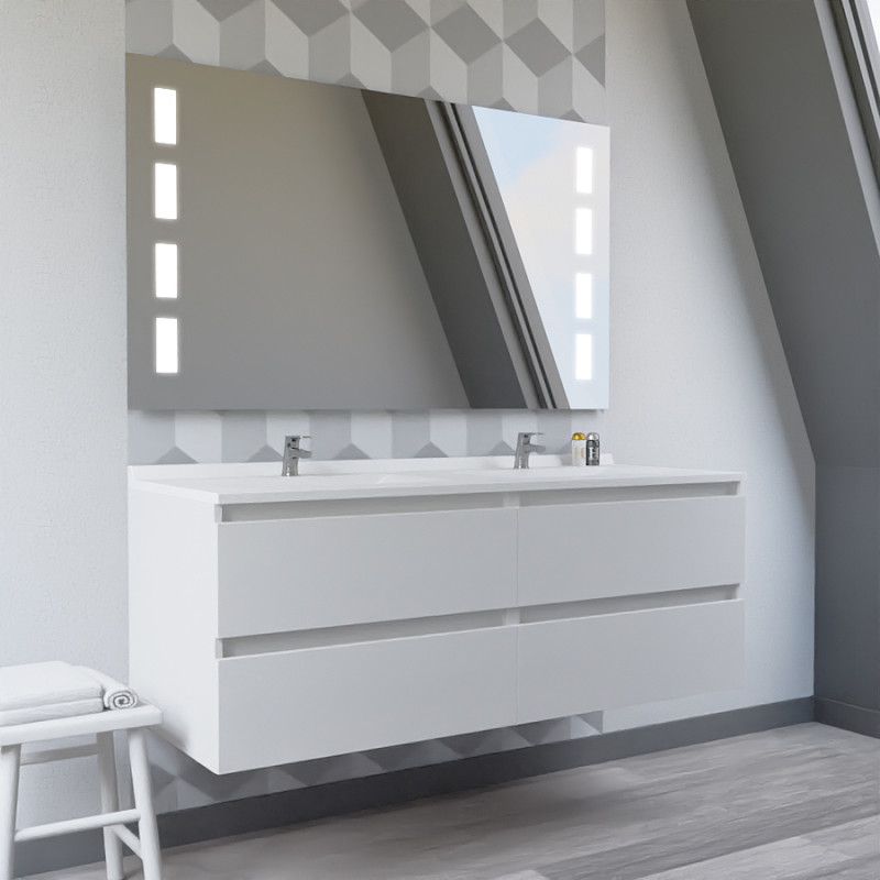 Meuble double vasque ARLEQUIN 140x55 cm avec plan vasque et miroir Prestige - Coloris au choix Meuble double vasque ARLEQUIN 140x55 cm avec plan vasque et miroir Prestige - Coloris au choix